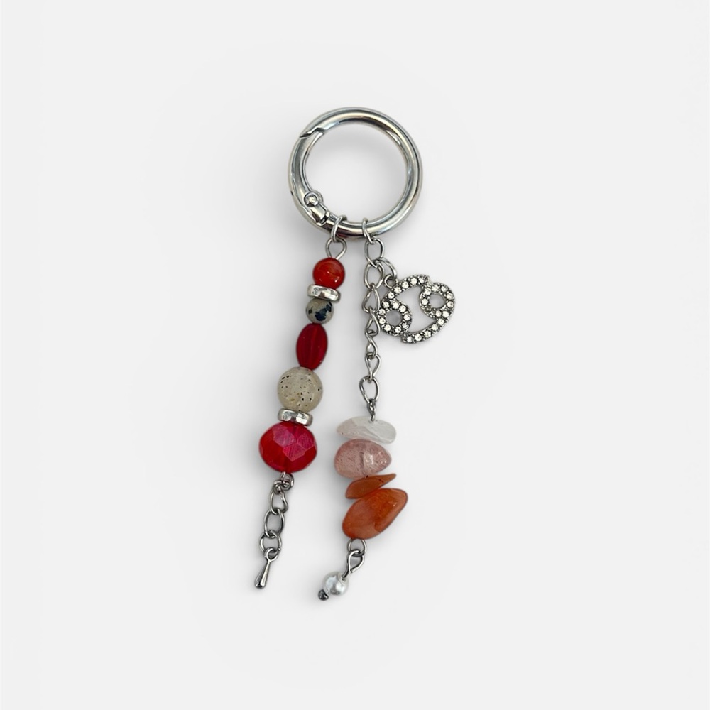Elegant Silver and Red Cancer Zodiac Bag Charm